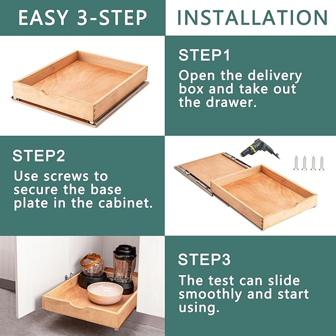 Fully Assembled Pull Out Cabinet Drawer, Wood Pull Out Cabinet Organizer, Soft Close Slide Out Pull Out Drawers for Kitchen Cabinets, Fast and Easy DIY Installation, 18”W x 21”D