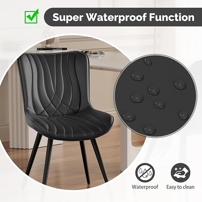 Dining Chair Set of 2 PU Leather Dining Room Chairs Upholstered Comfy Dining Chairs Modern Kitchen Armless Side Chair with Sturdy Metal Legs,Black