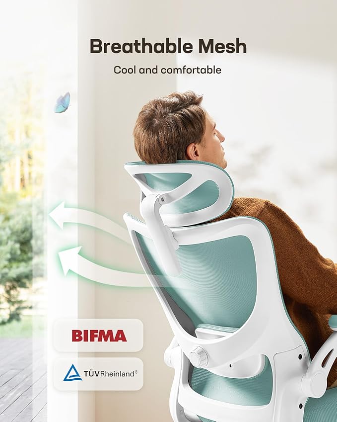 Marsail Ergonomic Office Chair: Office Desk Chair with High Back Mesh and Adjustable Lumbar Support Rolling Work Swivel Task Chairs with Wheel 3D Armrests and Headrest