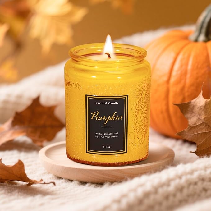 Pumpkin Scented Candle for Home, Luxury Glass Candles Soy Wax, Autumn Aromatherapy Candle Gift, Fall & Halloween Home Decor, 6.8 oz