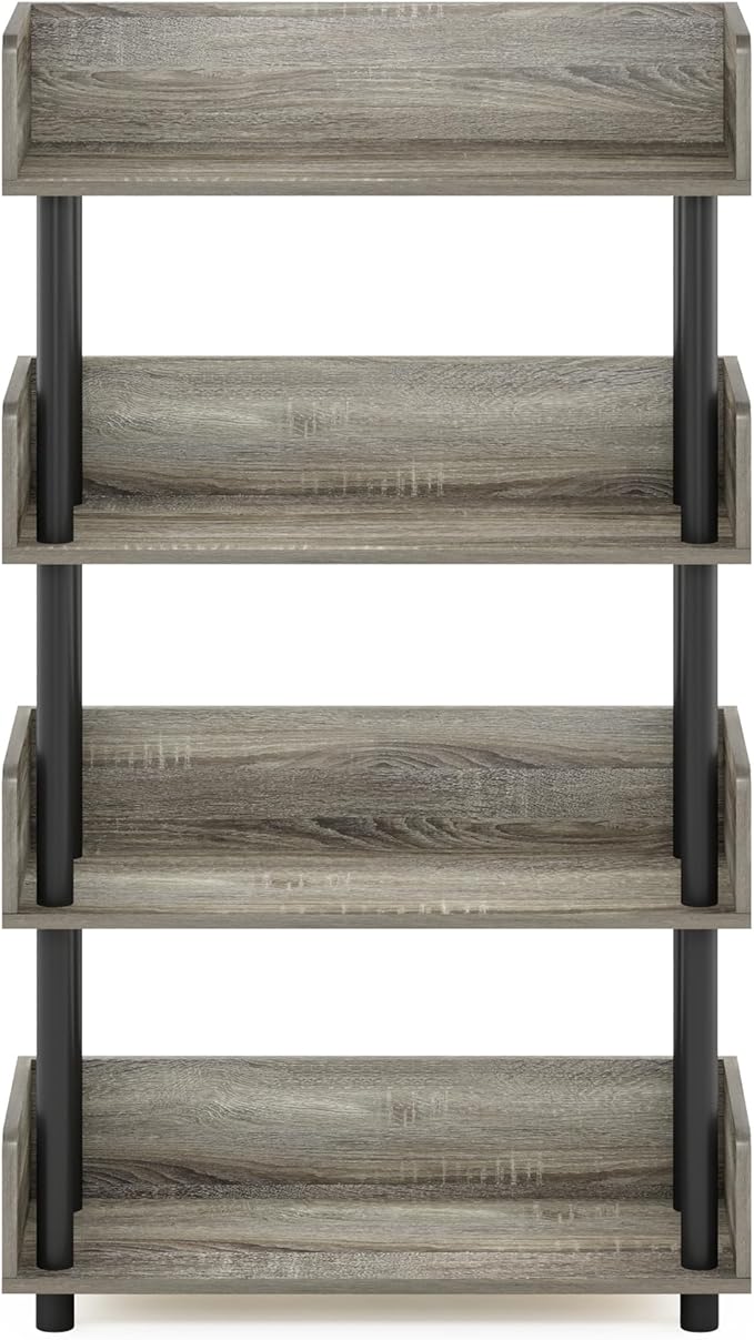 Furinno TURN-N-TUBE 4-Tier Display Shelf, Storage Shelves, Book Shelf, Open Shelves with Rounded Corner Top Edges, for Organization and Storage, Living Room, Home Office, French Oak