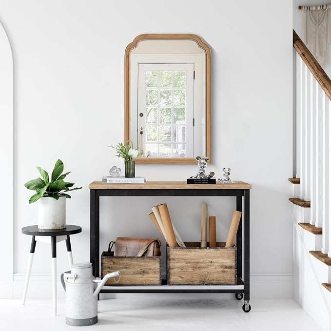 WallBeyond Wood Frame Wall Mirror Rounded Corner Arch Rectangle Mirror for Entryway, Living Room or Bedroom Home Decor - Light Woodgrain [20" x 30" Honey-Colored]