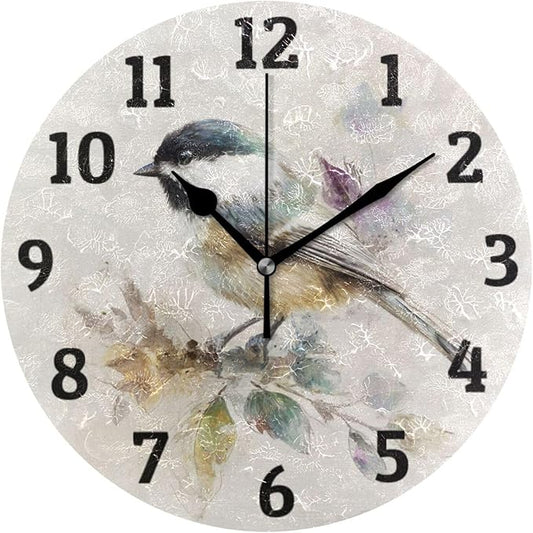 Watercolor Bird Wall Clock Silent Non Ticking Wall Clock Decorative Battery Operated Wall Clocks 10 Inch for Home Kitchen Bedroom Living Room Office