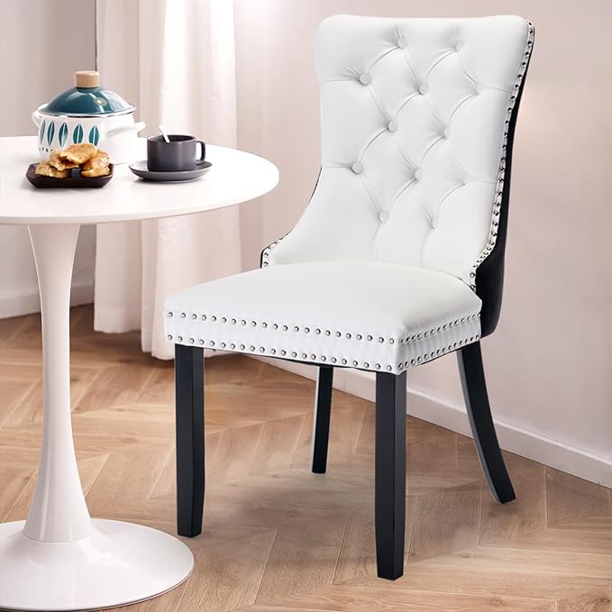 SoarFlash Kitchen Table and Chairs for 2, 31.5" Dining Table Set for 2 with Leather Upholstered Chairs, 3 Piece Round Kitchen Table Set, Dining Room Table Set for Small Space, Apartment, Black/White