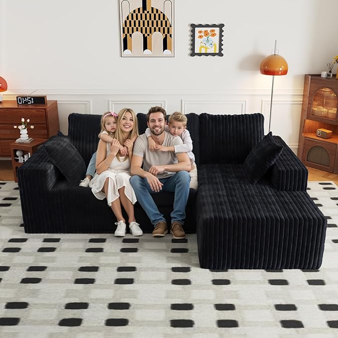 94" Cloud Sectional Couch with L-Shape Chaise,4 Seat Modern Modular Sofa with Side Pockets,Upholstered Couches for Living Room Bedroom, Boneless Couch,No Assembly Required