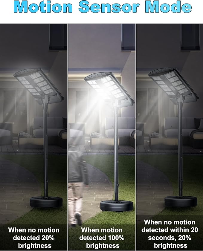 JAYNLT 8500W Solar Street Lights Outdoor with 78" Tall Pole, 3000K/4000K/6500K 500000LM Solar Floor Lamps Dusk to Dawn, IP68 Waterproof Outdoor Pole Lights with Motion Sensor for Yard, Patio