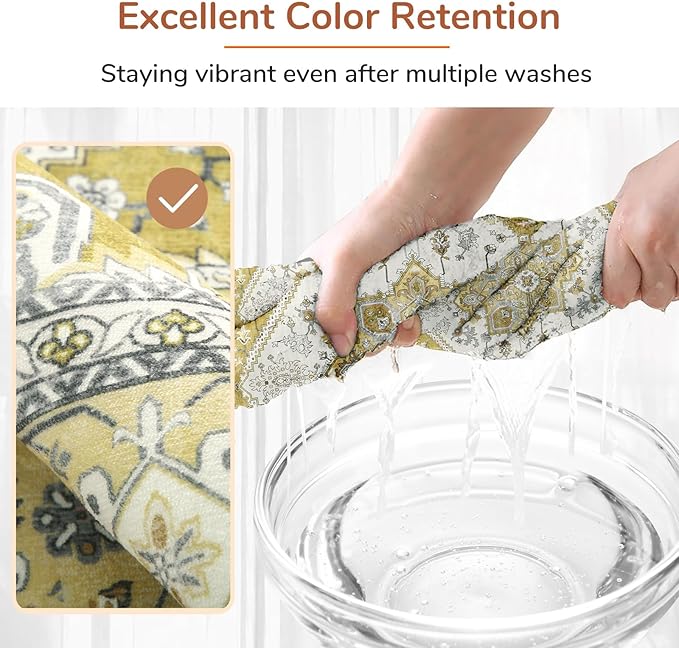 OPPODREAM Thin 8x10 Area Rugs, Washable Rugs 8x10 with Non Slip Backing, Faux Cashmere Low-Pile 8 x 10 Carpet, Yellow