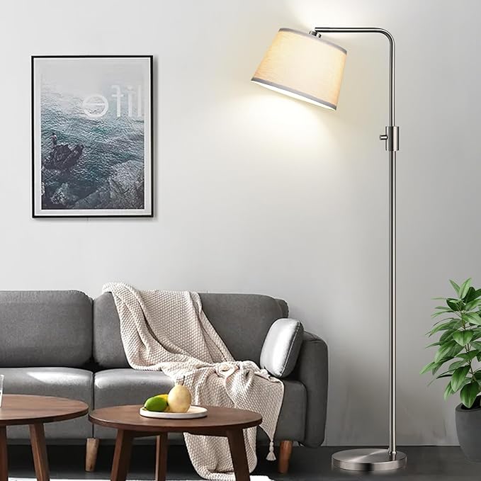Nintiue 【Upgraded】 Dimmable Floor Lamp, 1000 Lumens LED Edison Bulb Included, Brushed Nickel Arc Floor Lamps for Living Room Modern Standing Lamp Tall Lamps for Living Room Bedroom