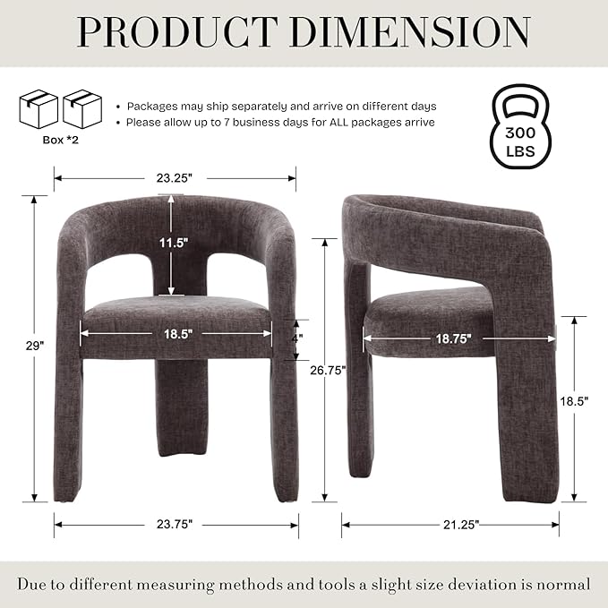 Modern Chenille Dining Chairs Set of 2, Upholstered Barrel Chairs with Arms Comfy Accent Side Chairs for Living Room/Dining Room/Reception, Charcoal Black