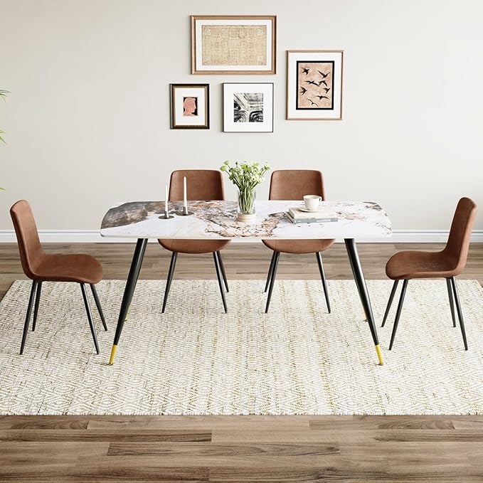 Modern Dining Table Set for 4, 62'' Sintered Stone Dining Table with 4 Chairs, Easy to Assemble