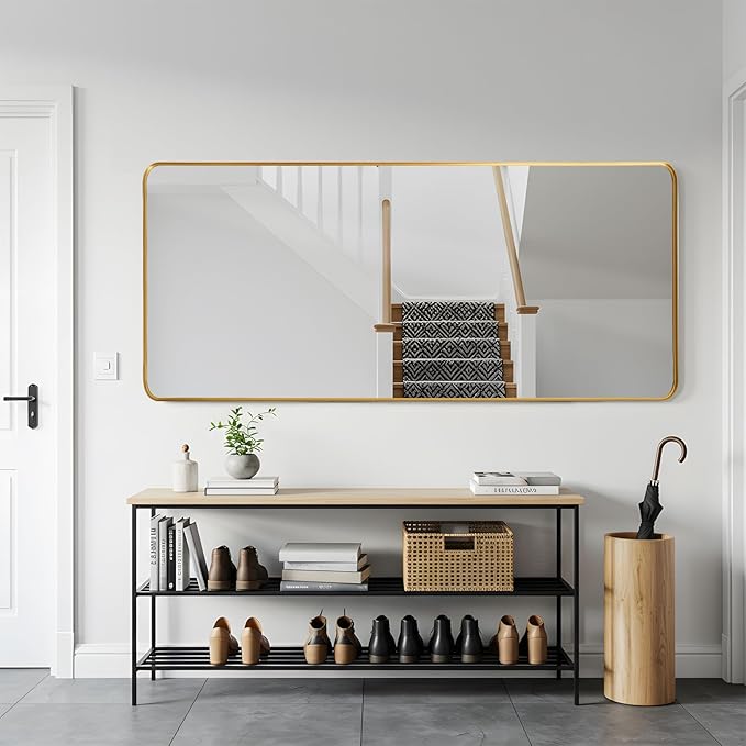 Rectangle Mirror Full Length 30" x 71" Large Floor Mirror Gold Shadow Box Frame Wall-Mounted Hanging Wall for Home Decor Leaning Wall Full Body Dressing Mirror for Closet Bedroom