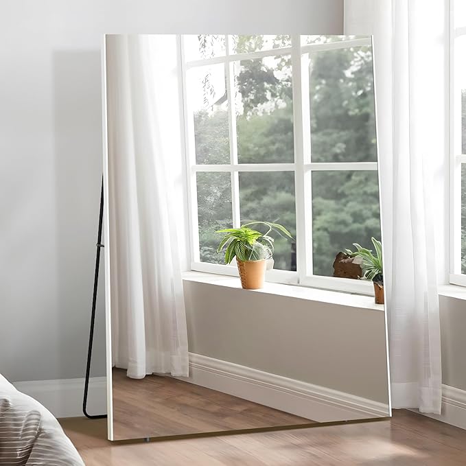 brisafe Full Length Mirror with Stand, 63"x43" Super Lightweight Glassless Home Full Floor Mirror, Oversized 0.04mm Nano-Film Gym Mirror, White