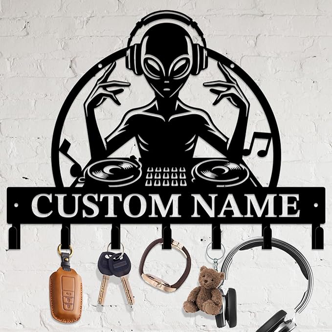 Personalized Custom Alien ET Metal Wall Keys Hooks,Clothes Hooks Alien ET Art Coat Racks,Door Holder,Black Alien ET Decorations for Home,Entrance Doors,Hallway, Bedroom,Keys,Hats (Style Q)