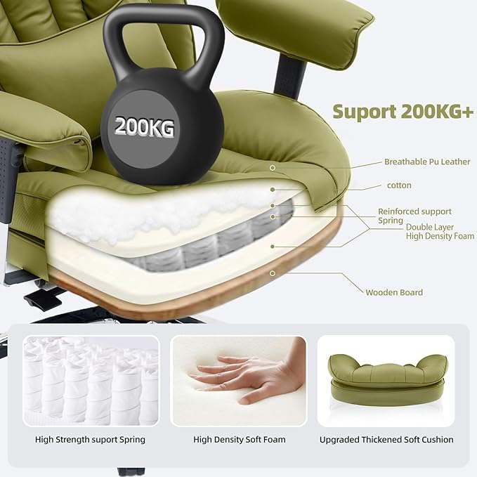 Efomao Big and Tall Office Chair with Footrest – High Back Computer Chair with Adjustable Armrests，Executive Office Chair with Wide Seat, Modern Desk Chair for Home Office, Gaming, or Study, Green