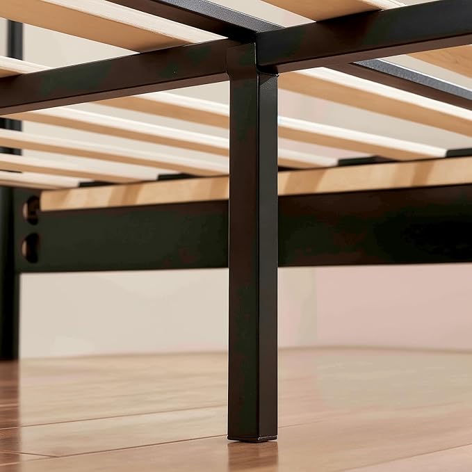 Hokway Bed Frame Upholstered Platform Bed with Headboard Wooden Slat Support No Box Spring Needed(King, Beige)