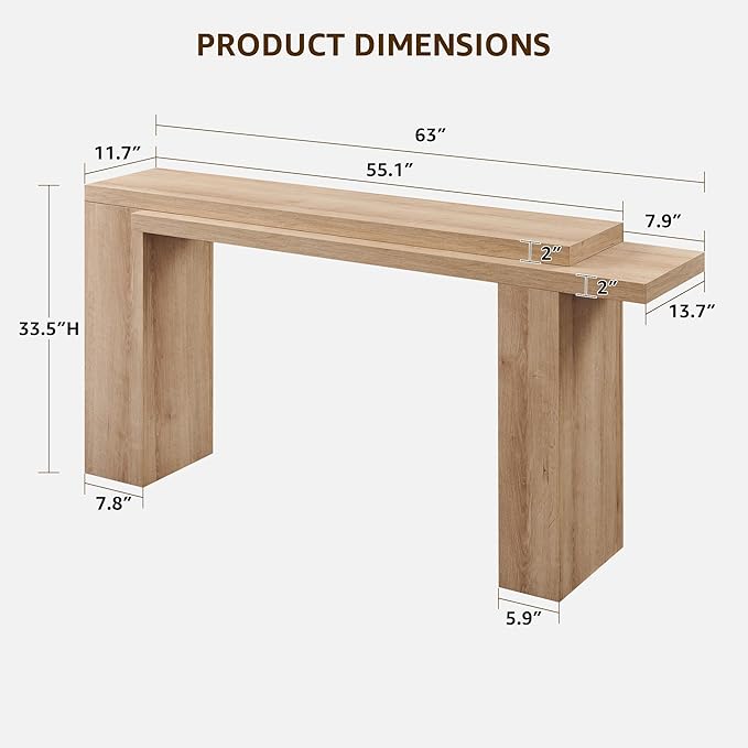 OKD 63 Inch Modern Entryway Console Table, Solid Geometry Accent Sofa Table Behind The Couch, Narrow Console Table for Entryway, Hallway, Living Room, Foyer, Natural Oak