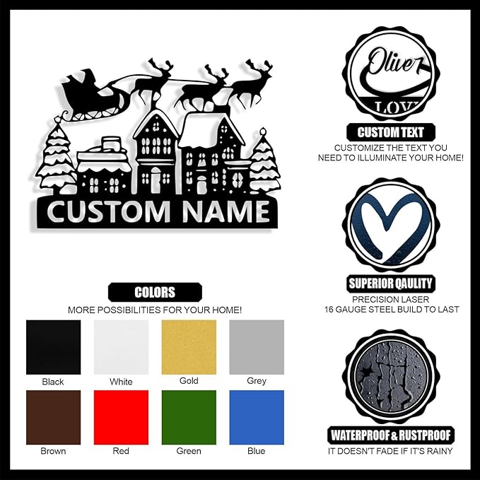 Personalized Christmas Metal Sign, Custom Name Metal Sign Wall Decor, Merry Christmas Tree Signs Outdoor Wall Decoration for Home Living Room, Bedroom, Office, Garden, Porch