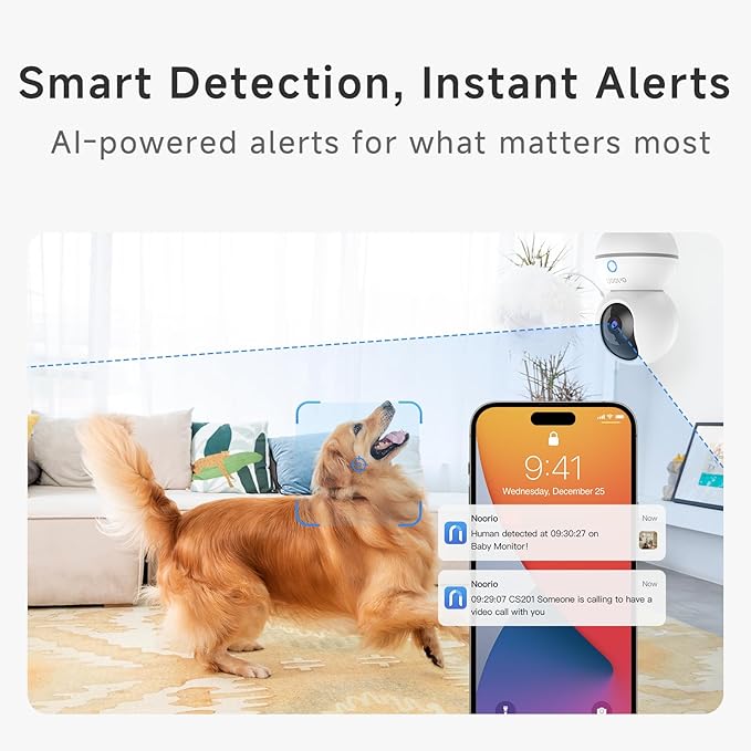 Noorio 2K Indoor Security Camera, Pet Camera with Speaker Pan&Tilt, One Click Call Baby Monitor Night Vision, Smart Motion Tracking Cam for Dogs, Plug-in 24/7 SD&Cloud Storage, CS201