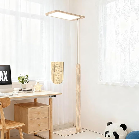 STERREN Full Spectrum Floor Lamp, 9800LM Modern Vintage Industrial Free-Standing Lamp, Eye-Care Remote Control Reading Lamps for Study Room, Office, Living Room, 2700-5000K,Oak Brown