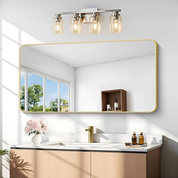 Gold Bathroom Mirror,24x48 inch Wall Mirror for Bathroom Wall Mounted,Round Rectangle Mirror for Bathroom Over Sink,Modern Frame for Home Decor Living Room,Bedroom Entryway,Horizontal/Vertical