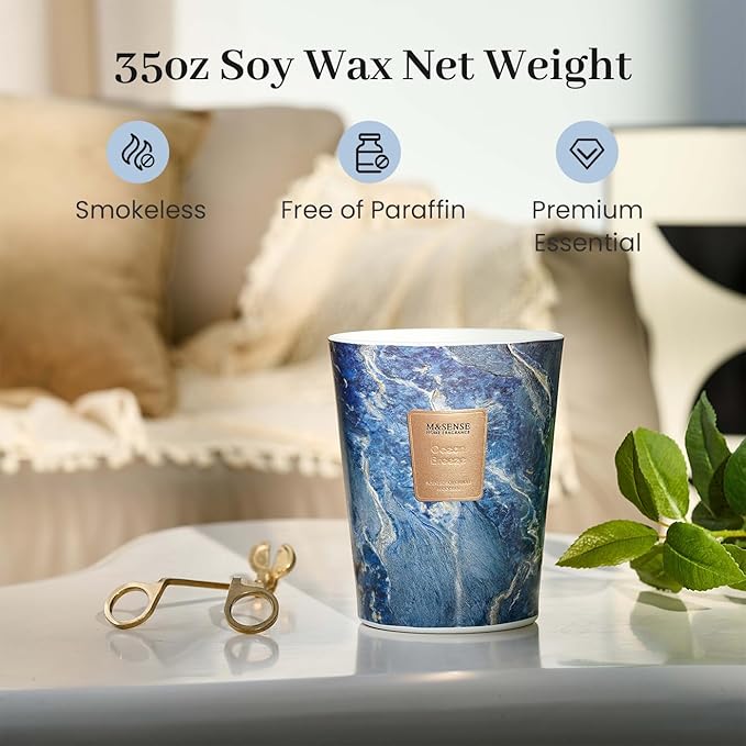 M&SENSE Extra Large Candle 35oz 150H Ocean Breeze Scented Candle, 3 Wick Highly Scented Jar Candle, XL Candles Gift for Stress Relief, Meditation, Yoga