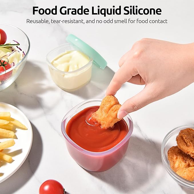 U-Taste 3oz 6oz Small Storage Containers: Food Grade Liquid-Silicone Freezer Box with Airtight Lid, Microwave Safe with Clear Measurements, Reusable for Meal Prepping Portion (Set of 4, Aqua Sky)