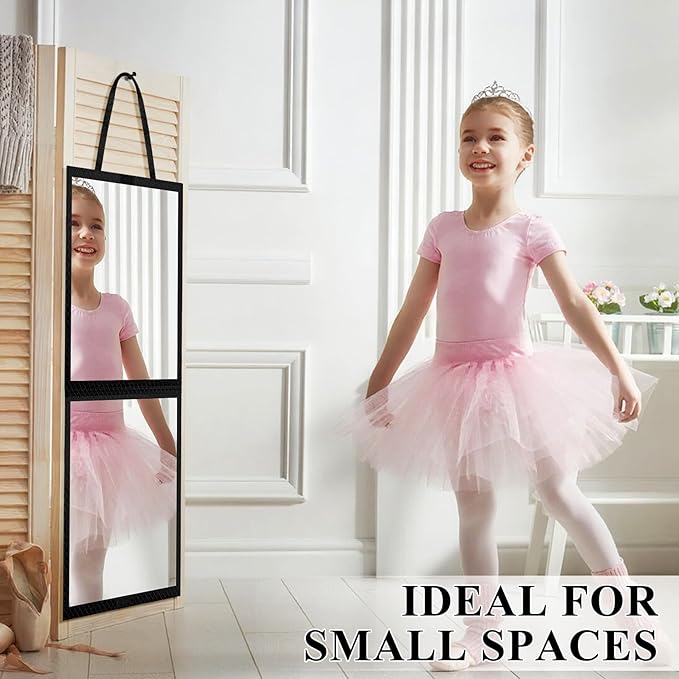 Foldable Travel Portable Full Length Mirror, Dance Bag Hanging Mirror, Full Body Mirror for Dance, Camping, Travel, Dance Competition Must Haves Backstage Folding Hanging Mirror (Black, 33*13 Inch)