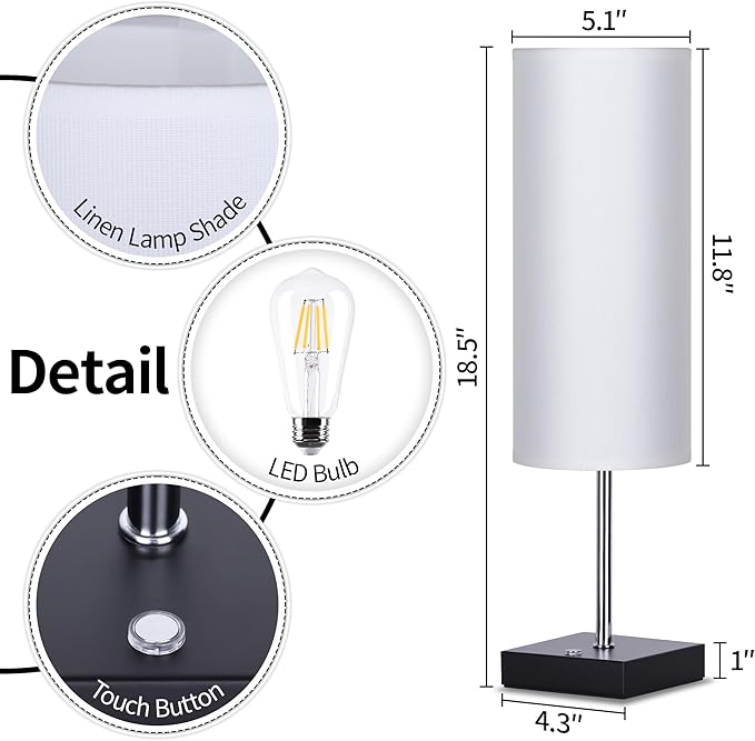 AVV Cordless Table Lamp, 5000mAh Battery Operated Lamp for Night Stand, 3 Modes Battery Powered Wireless Table Lamp, Touch Control Rechargeable Lamp for Bedroom, Living Room, 18 Inch White