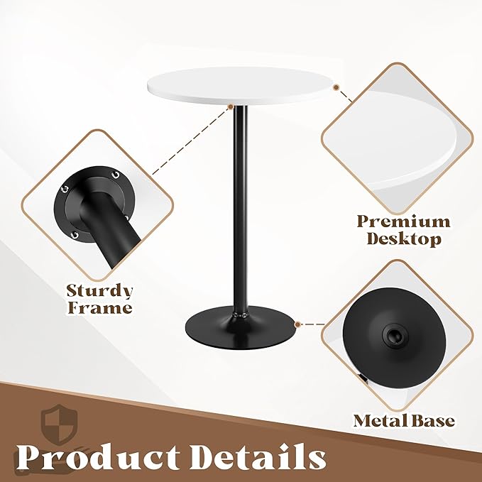 Homall Round Dining Table Bistro Pub 23.8 x 39.5 Inches Bar Table for Kitchen, Dining Room (1, White-Black)