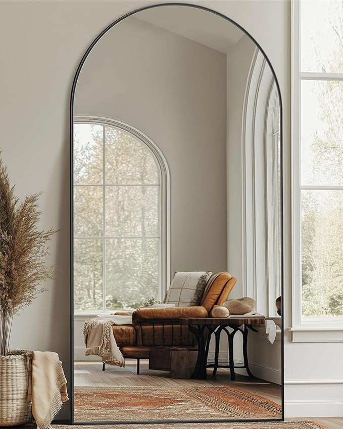 Full Length Mirror, 82"x44" Oversized Floor Mirror with Stand, Hanging or Leaning Full Body Mirrors Mirror for Bedroom, Living Room, Cloakroom, Arch, Black