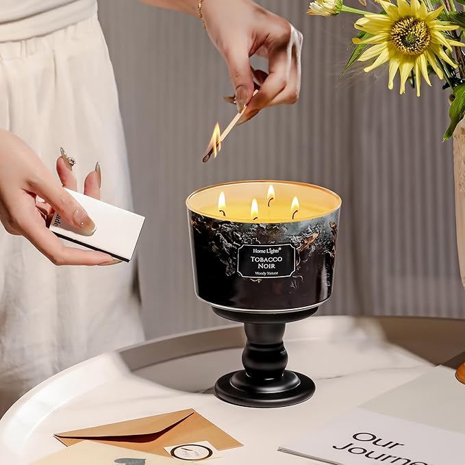 HomeLights Scented Candles for Women & Men, 18oz Candle Jars Aromatherapy 4-Wick Candle, Ideal for Industrial Chic Home Decor and Gifts, Tobacco Noir Fragrance