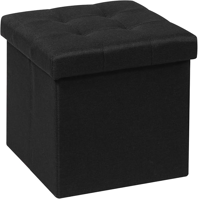 B FSOBEIIALEO Storage Ottoman Cube, Storage Chest Folding Ottomans Footrest for Living Room Seat, 12.6"X12.6"X12.6" (Linen Black)