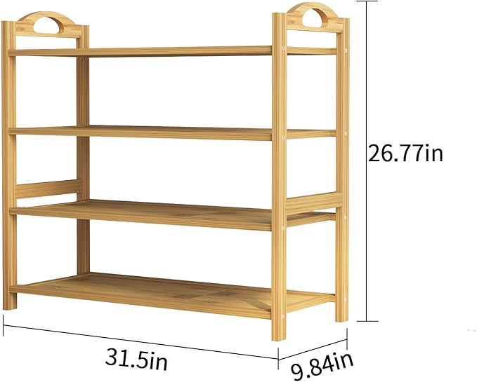 UDEAR Bamboo Shoe Rack 4-Tier Shoe Storage Organizer Entryway Shoe Shelf