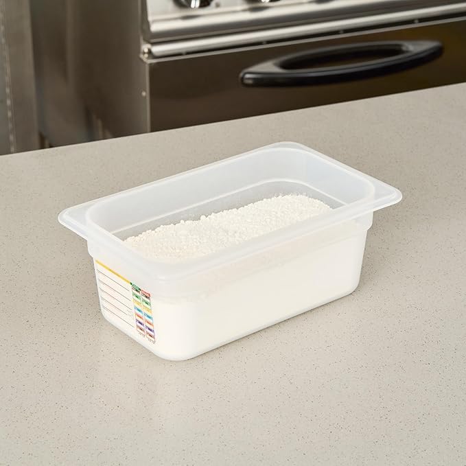 Restaurantware Food Pans Pack of 10 Plastic Rectangle Food Containers 1/4 Size with Traceability Label, Storage Containers Dishwashable Hot Cold Friendly for Restaurants Buffet Commercial Use