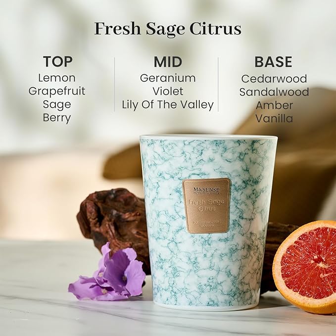 M&SENSE Extra Large Candle 35oz 150H FreshSageCitrus Scented Candle,3 Wick Highly Scented Jar Candle, XL Candles Gift for Stress Relief, Meditation, Yoga