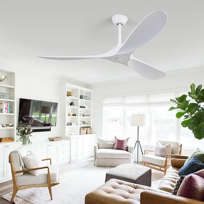 60 inch 3 blade ceiling fan without light, Noiseless Reversible DC Motor Ceiling Fan Without Light for Farmhouse Patio Living Room Bedroom, Indoor Outdoor Ceiling Fan with Remote-white