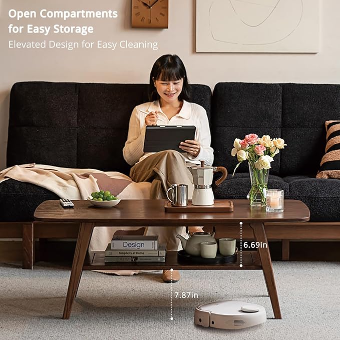 Solid Oak Wood Coffee Table - 2-Tier Modern Center Table, Living Room Tables with Double Storage for Living Rooms, Bedrooms, and Offices (Walnut, 39.37" D x 19.69" W x 17.32" H)