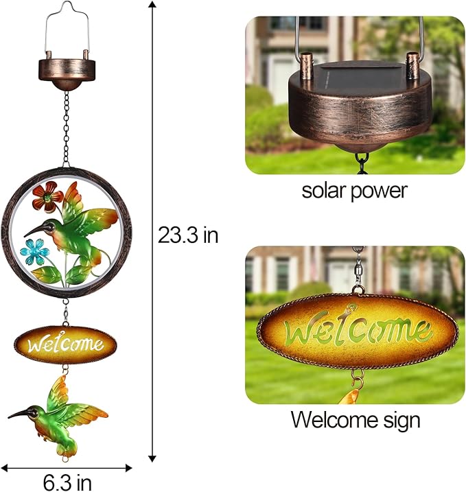 Hummingbird Solar Lantern Outdoor Waterproof Welcome Sign lamp Birthday Gifts for Women Mom Outside Hanging Lights Decor for Garden Yard Patio Backyard Porch