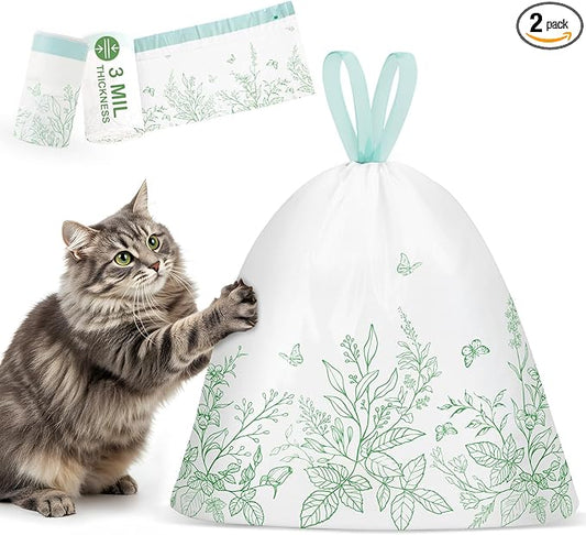 Bienbee Litter Box Liners, 60 Pack 36" x 19" Large Size Cat Litter Bags Extra Thick Cat Box Liners Easy Cleanup Tear Resistant Heavy Duty Cats Litters Pan Liner with Drawstring Pet Cats Supplies
