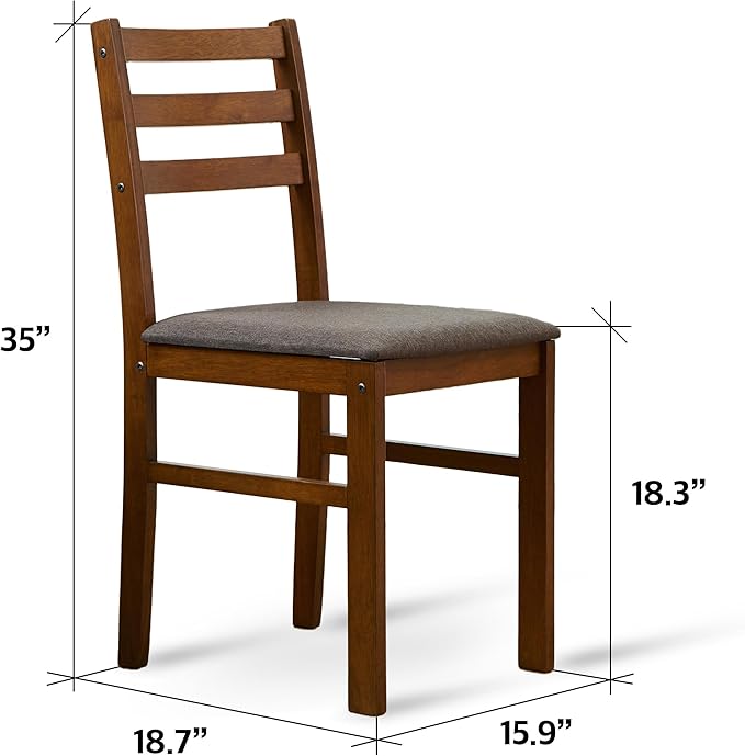Livinia Seattle Modern Farmhouse Kitchen Dining Room Chair Set of 2, Solid Wood Fabric Upholstered Cushion Seat Wood Ladder Back Chairs (Antique)