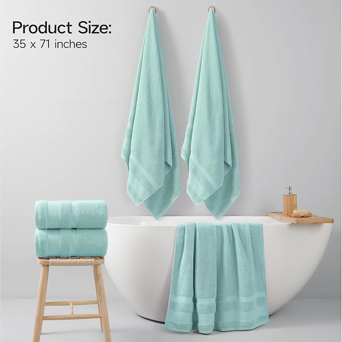 REDKISS 100% Cotton Bath Towels Set of 2, Extra Large Bath Sheets 35 X 70 Inches, 800 GSM, Quick Dry, Ultra Soft & Super Absorbent Bathroom Towel Sets for Bathroom, Gym, Spa, Pool & Hotel, Blue