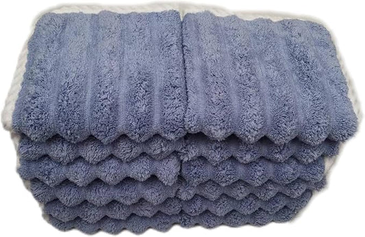 SOFTBATFY Soft Washcloths 12 Pack, High Absorbent Microfiber Ribbed Essential Washcloths for Bathroom, Home, Hotel, Spa, Beach, Pool, Gym (Washcloth - Set of 12, Blue)