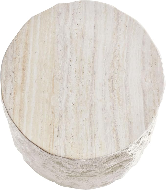 Round Fiberglass Coffee Table for Living Room,15.75 Inch Side Table for Bedroom,Modern Design Imitation Stone End Table for Apartment,No Need Assembly,Beige
