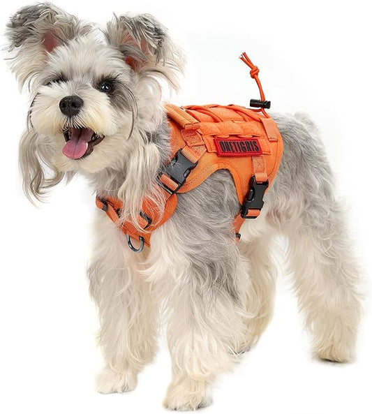 OneTigris Tactical Dog Harness Vest,No-Pull Service Dog Vest with Hook & Loop Panels,Adjustable Dog Vest Harness for Walking Hiking Training(Orange,XXS)