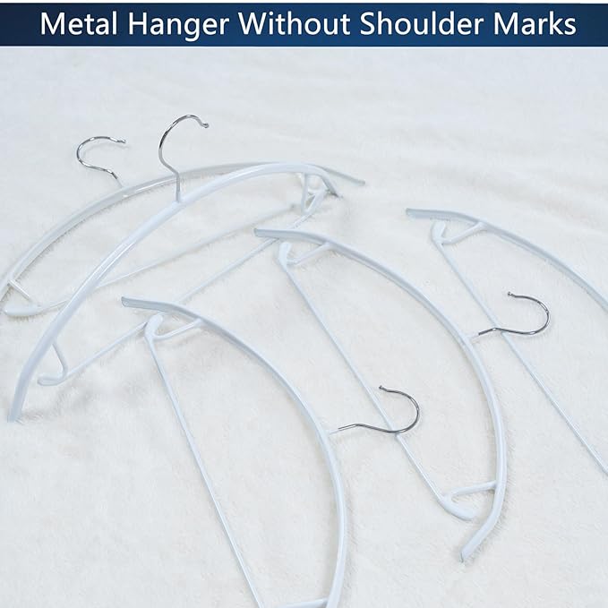 Metal Hangers with Non-Slip Rubber Coating, No Shoulder Bumps, Contour Design with Pants Bar for Sweaters & T-Shirts, White, 16.5 Inch, Pack of 10
