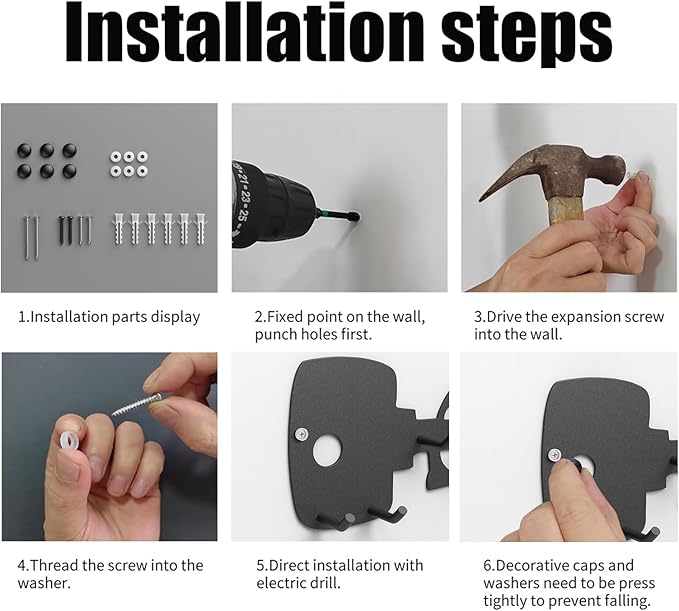 PMMASTO Key Holder Wall Mounted, Key Hooks for Wall, Stainless Steel Black Key Organizer with 6 Hooks, Decor Rack for Entryway, Hallway, Garage, Mudroom, Office