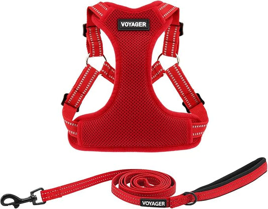 Best Pet Supplies Voyager Adjustable Dog Harness Leash Set with Reflective Stripes for Walking Heavy-Duty Full Body No Pull Vest with Leash D-Ring, Breathable All-Weather - Red, XL