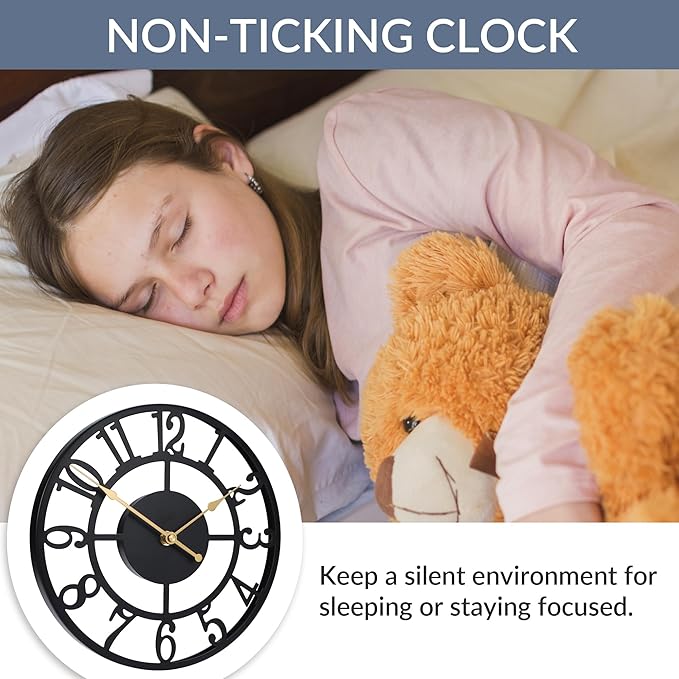 LEIKE Arabic Numeral Wall Clock 10IN Battery Operated Black, Silent Non Ticking, Wall Clocks for Living Room Decor, Small Classic for School, Office, Home, Kitchen, Bedroom