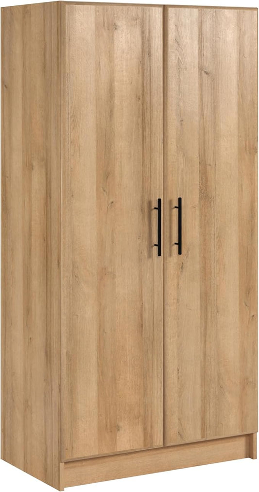 Prepac Elite Tall Garage Storage Cabinet & Pantry Storage Cupboard, 2-Door Freestanding Bathroom or Pantry Cabinet with Adjustable Shelves, 16" D x 32" W x 65" H, Oak