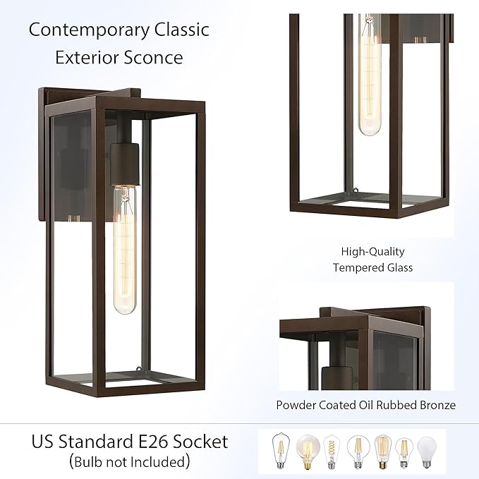 Bestshared Outdoor Wall Sconce Lights,Exterior Wall Lighting Fixtures with Clear Glass, Anti-Rust Modern Black Outside Lantern Lamp for House Front Porch Doorway Patio (Oil Rubbed Bronze, 15"-1 Pack)